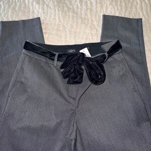 LOFT Grey Work Pants with Black Velvet Belt